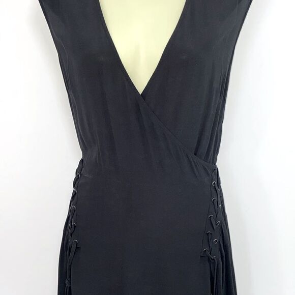 All Saints Dress “Miller” Black Grommeted Side Laces Fit & Flare NWOT Med - Picture 3 of 9